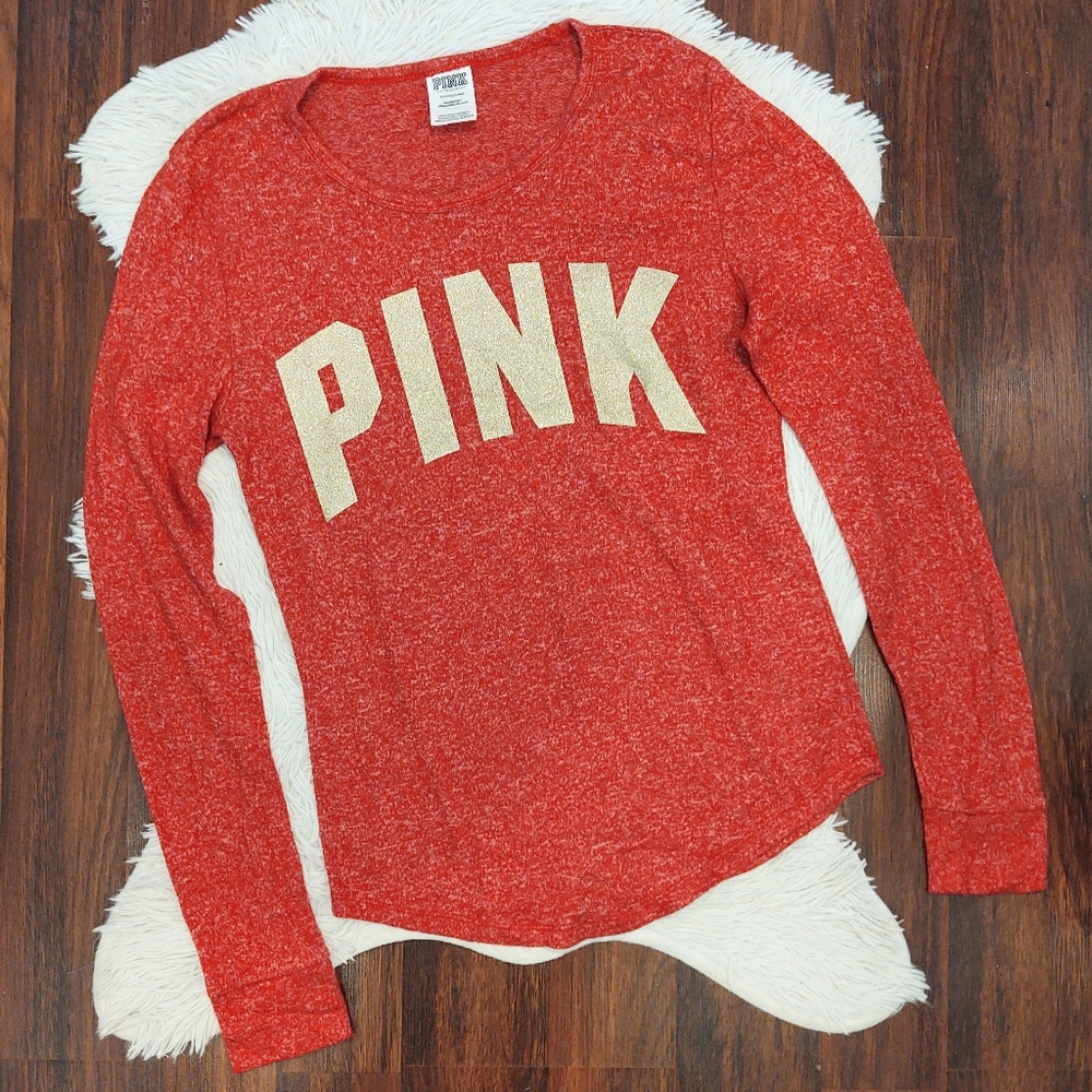 PINK VS Gold Glitter Knit Long Sleeve Top